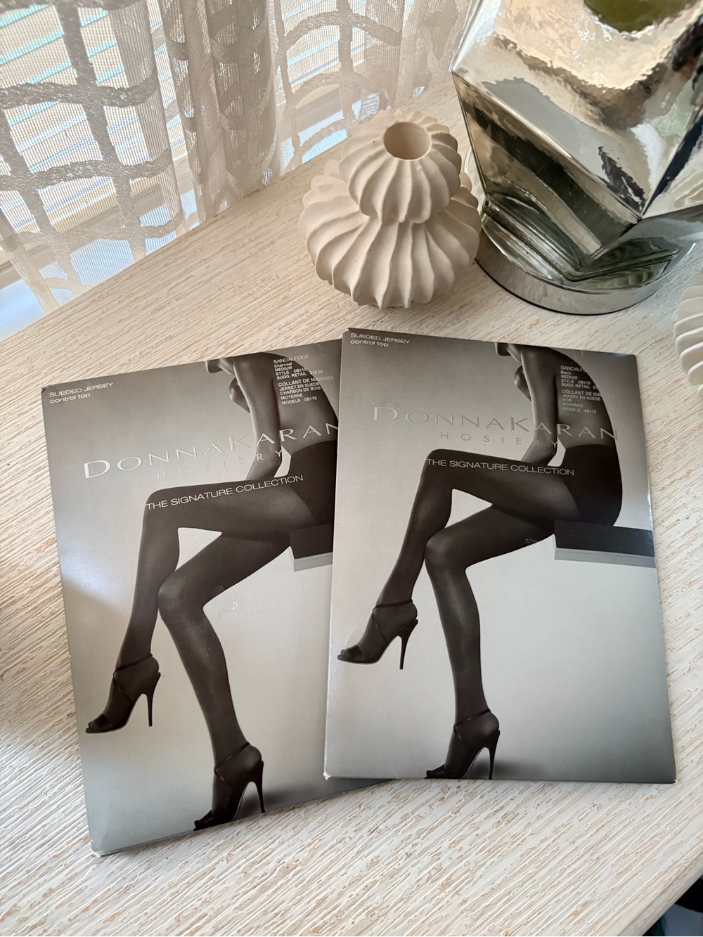 NWT (2 Pair)Donna Karan Sueded Jersey Tights Size M Black Gray